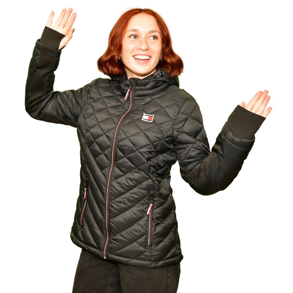 Tommy Hilfiger Women's Lightweight Hooded Puffer Jacket - Black (Size M)